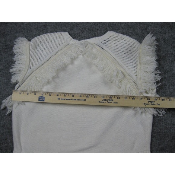 BCBGMaxazria Sweater Women Small Crochet Ivory Fringe Soft Girl Core Boho - Picture 12 of 15